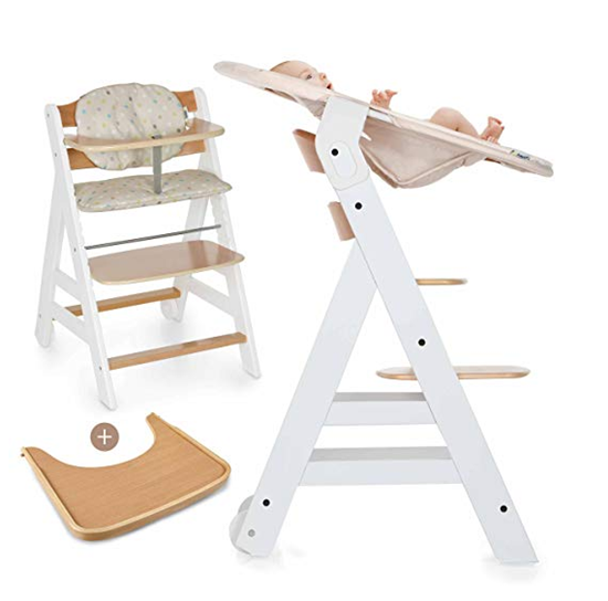 white and wood high chair